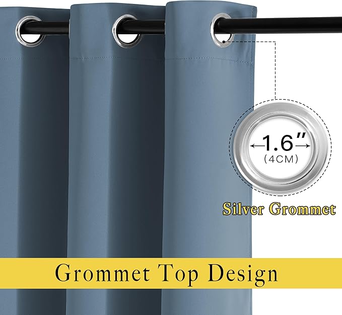 NICETOWN Smoky Blue Curtains 96 inches Long, Grommet Thermal Insulated Blackout Curtains Privacy Window Treatments for Boys Room/Living Room, W46 x L96, 2 Panels