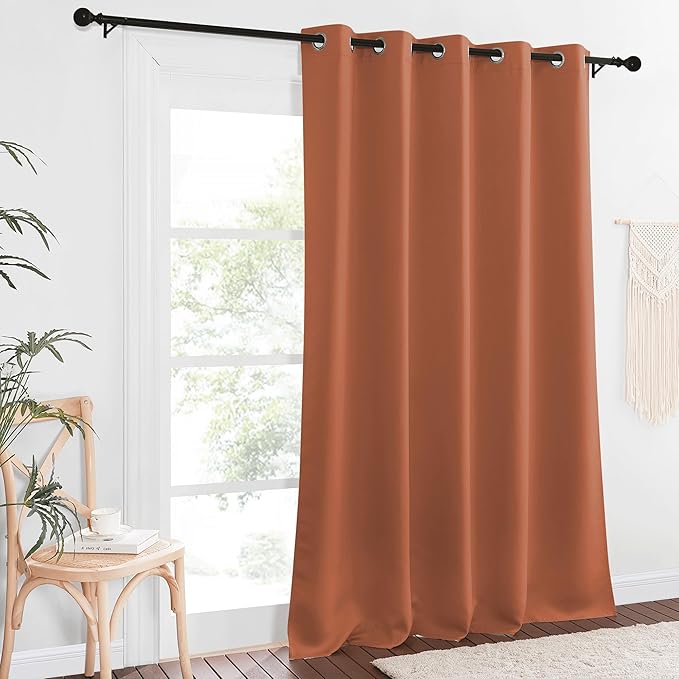 NICETOWN Sliding Door Window Treatment Blackout Patio Door Curtain Panels, Privacy Thermal Drapes for Bedroom Living Room Department with Grommet Top (Burnt Orange, W66 x L110)
