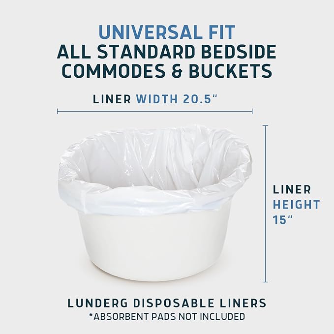 Lunderg Commode Liners - Value Pack 50 Count Universal Fit - Medical Grade Bedside Commode Liners Disposable for Adult Commode Chair, Portable Toilet Bags or Camping Toilet Bags