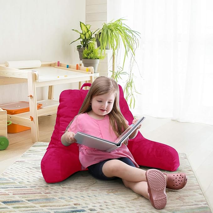 Nestl Reading Pillow with Shredded Memory Foam, Designed for Sitting Up in Bed and Couch, Back and Arms Adjustable Support for Adult & Teens Backrest Pillows for Reading, with Washable Cover Hot Pink