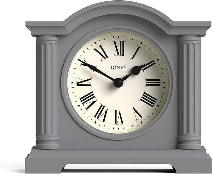 JONES CLOCKS® Kensington Mantel Clock | Classic Arch top Clock | Gray | Stylish & Contemporary | Ideal for Desk, Mantelpiece, Bookshelf or Bedside