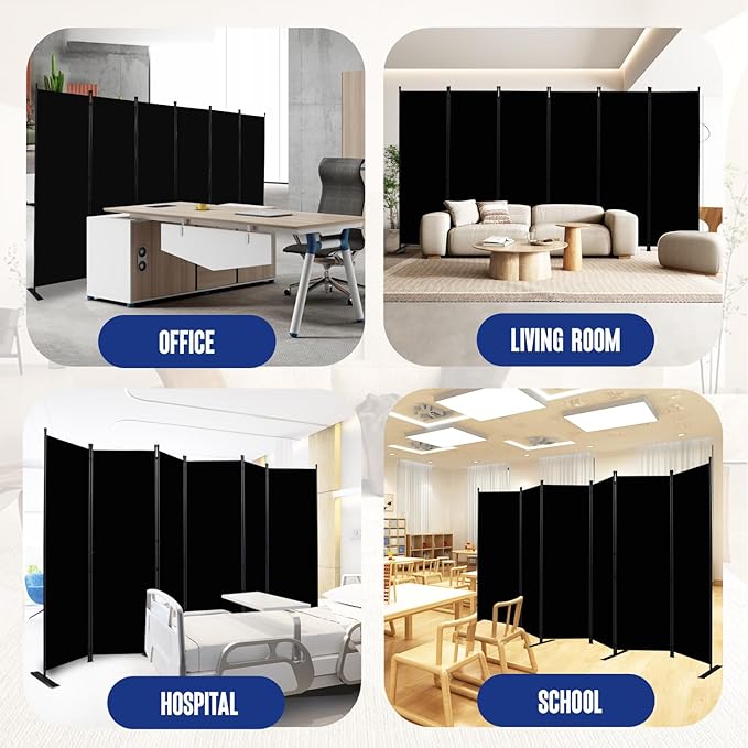 Room Divider and Folding Privacy Screens 6 Panel, 11 Ft Wide Room Partitions Dividers, Portable Room Divider Screen for Room Separtition, Folding Wall Dividers for Rooms, Office, Bedroom, Studio Black