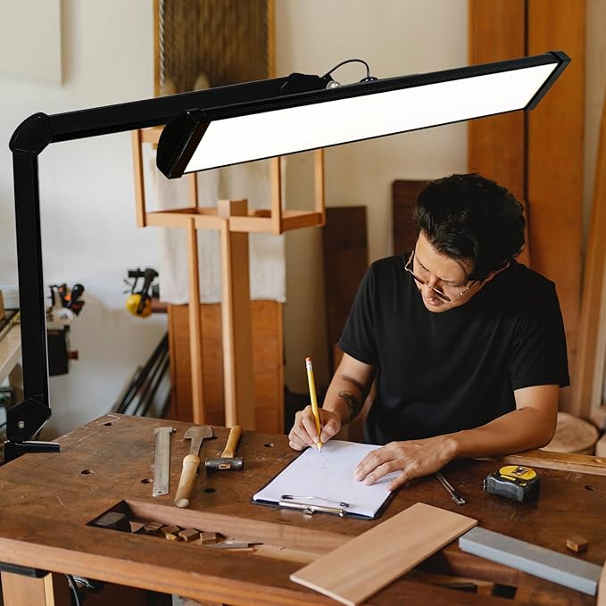 LED Architect Desk Lamp with Clamp, Metal Swing Arm 4500 Lumens Dimming Office Table Lamp for Task Work Drafting Reading Desktop, 342PCS Bright LEDs, 50W Workbench Lamp(Black)