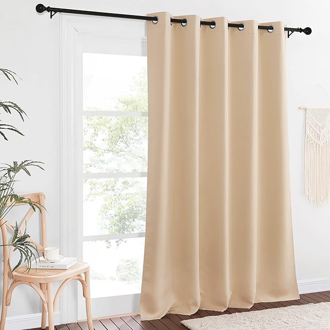 NICETOWN Blackout Living Room Curtain 118 inch Length, Grommet Thermal Curtain Room Darkening Sound Blocking Divider for Sliding Glass Door, Biscotti Beige, W66 x L118, 1 Panel
