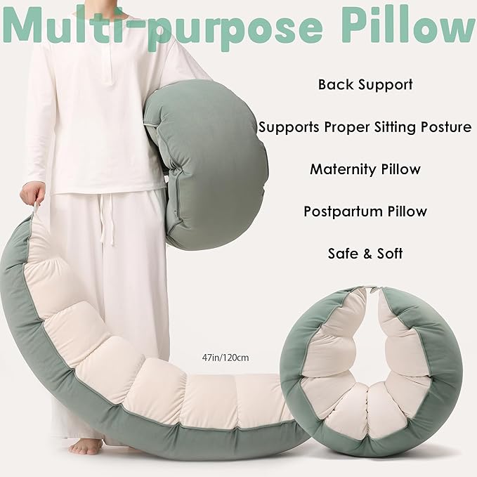 Peallow(Pat. Pend) – Long Round Body Pillow for Adults, Bolster Pillow for Sleeping, Soft and Supportive Pillow for Sleeping & Lumbar Support