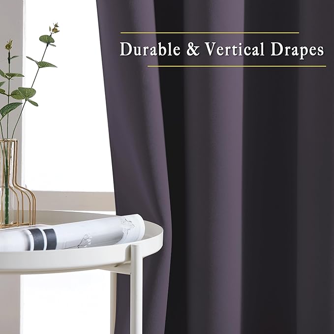 NICETOWN Greyish Purple Room Darkening Curtain Panels - Triple Weave Thermal Insulated Grommet Room Darkening Window Draperies and Curtains for Bedroom (Set of 2, 66 x 54 inches)