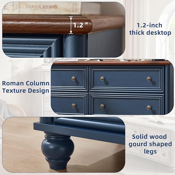 Farmhouse Dressers & Night Stand Set of 4, Wood 54" Wide 6 Drawer Dresser & 45" Tall Chest of Drawers, 18" Roman Column Nightstand Set of 2, Bedroom Furniture Dresser Sets for Home Living Room Hallway