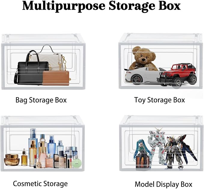 8 Pack Shoes Box Sneaker Display Case Size 13 Plastic Shoe Organizer for Closet Space-Saving Foldable Shoe Rack Sneaker Container Bin Holder