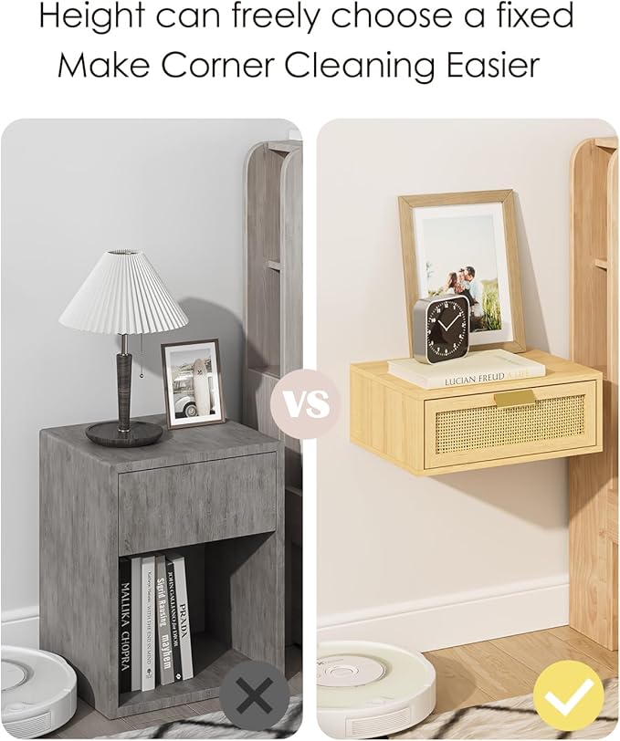 Floating Nightstand, Floating Shelf with Drawer, Wall Mounted Nightstand, Floating Bedside Table (Oak Rattan)