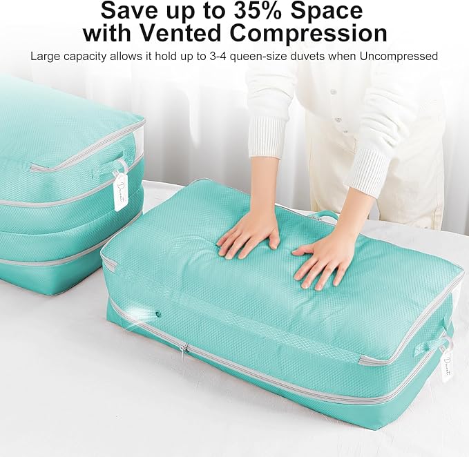 Comforter Storage Bag - Large Capacity Bedding Storage Bags Ultra Space Saving Self Compression Organizer, Washable Compression Bags for Storage Comforter Blanket Duvet Pillow, 2-Pack, Blue