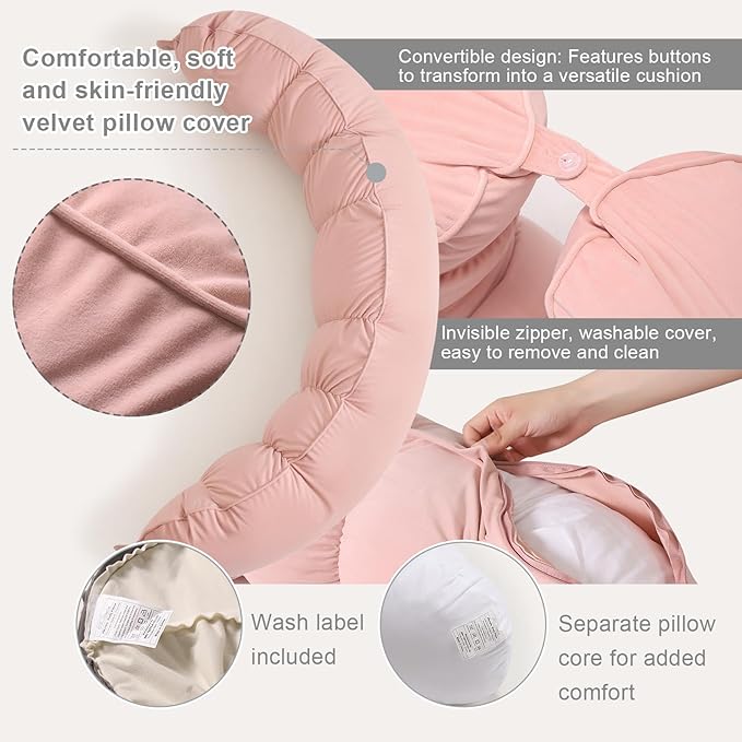Peallow(Pat. Pend) – Long Round Body Pillow for Adults, Bolster Pillow for Sleeping, Soft and Supportive Pillow for Sleeping & Lumbar Support (Soft Pastel Pink, 59")
