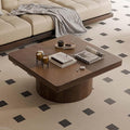 Modern Square Coffee Table with Cylindrical Base, Wood Coffee Table with Parquet Pattern & Thickened Tabletop, Center Table Tea Table for Living Room Apartment, 34.6''L×34.6''W×14.9''H, Walnut