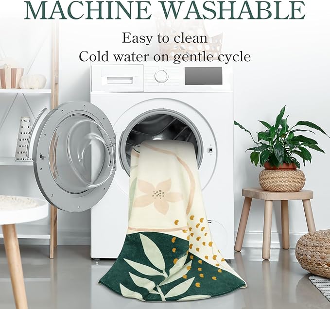 Lahome Green Machine Washable Living Room Rugs - 4x6 Area for Bedroom Throw Non-Slip Lightweight Dining Rug, Boho Botanical Print Soft Indoor Carpet Office Laundry Kitchen Entryway 4' x 6'