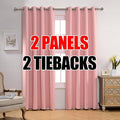 MIUCO Room Darkening Soild Grommet Blackout Curtains for Kids Bedroom Window Curtains Set of 2 52x84 Inch Pink, Bonus 2 Tie Backs Included