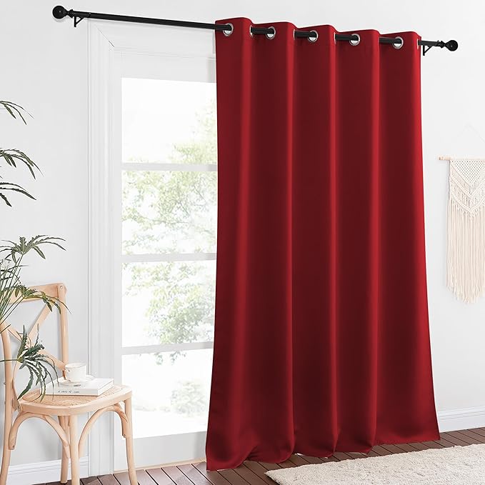 NICETOWN Sliding Door Window Treatment Blackout Patio Door Curtain Panels, Privacy Thermal Drapes for Bedroom Living Room Department with Grommet Top (Burgundy Red, W66 x L110)