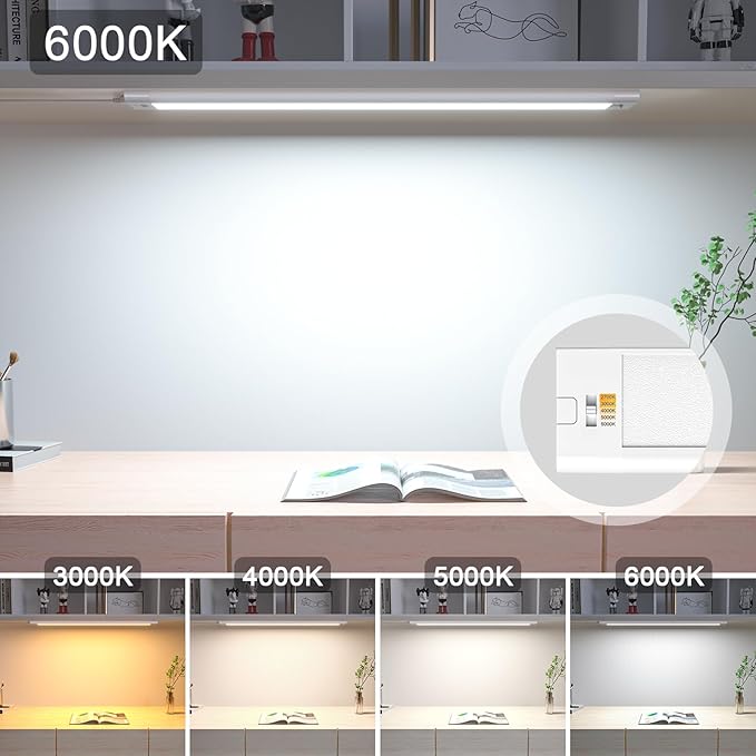 WOBANE 16.5 inch Under Cabinet Lighting,5 Color Settings,Under Counter Lights for Kitchen,Hand Wave Activated,Touchless for Cabinet,Shelf,Under Desk,Color Tunable 2700K to 6000K,Dimmable,White,1000LM