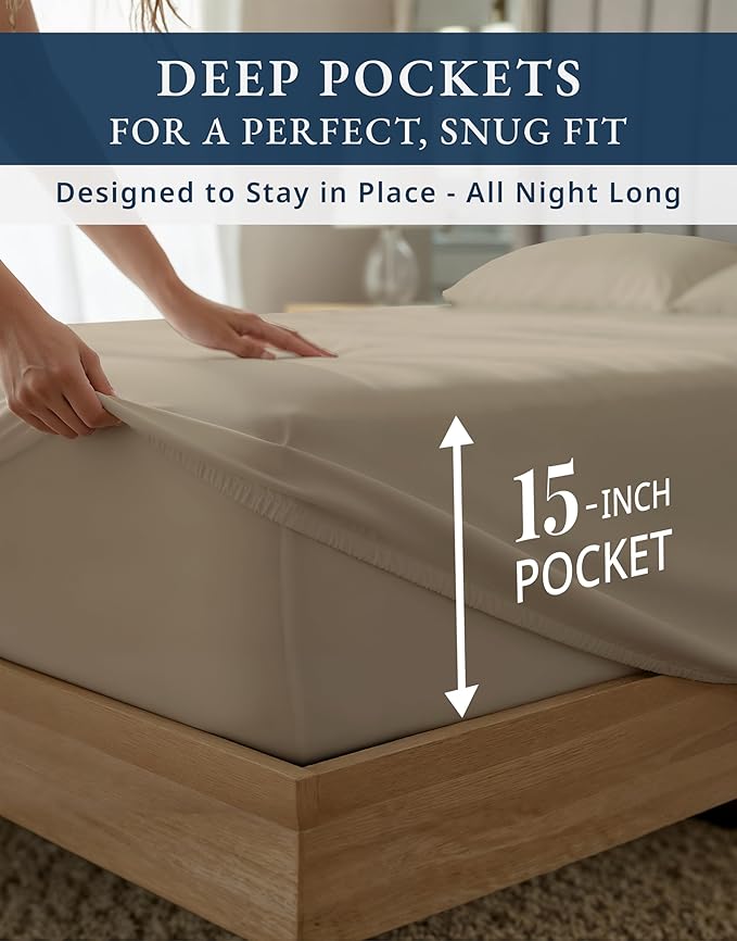 LANE LINEN 100% Egyptian Cotton Sheets Twin Size Bed Set - 1000 Thread Count, Machine Washable, Naturally Temperature Regulating, Sustainable, No Pill, Fade Resistant Twin Bedding Set – Taupe