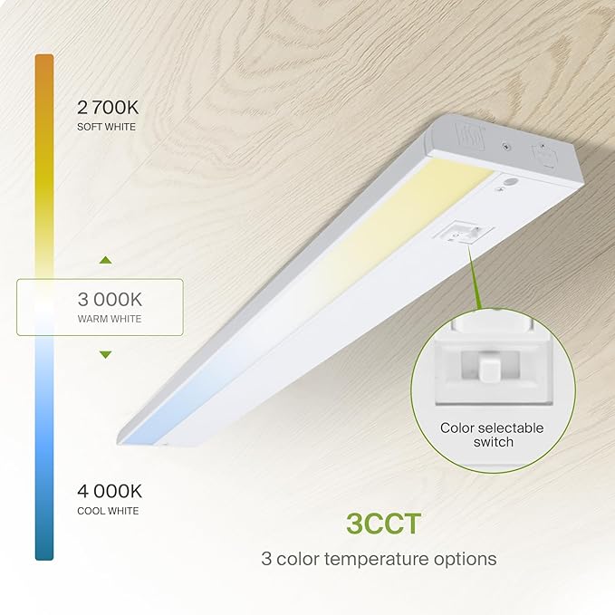 ASD 20 Pack 18 Inch LED Under Cabinet Lighting Plug in or Hardwired, High/Low/Off Switch, 8W 120V 3 CCT 2700K/3000K/4000K CRI90+, Triac Dimmable Linkable Under Counter Lights for Kitchen, ETL, White