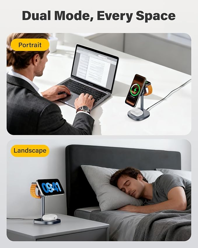 25W Qi2.2 Fast Wireless Charger Stand for Apple MagSafe Charger, 3 in 1 Charging Station with TEC Cooling, Magnetic Wireless Charger for iPhone17/16/15/14/13/12, Apple Watch, AirPods, Gifts for Men