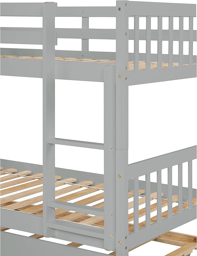 Bellemave Twin Over Twin Bunk Bed with Trundle,Convertible Bunk Beds with Ladder & Safety Guardrails,Twin Size Bunk Beds for Kids Girls Boys,Grey