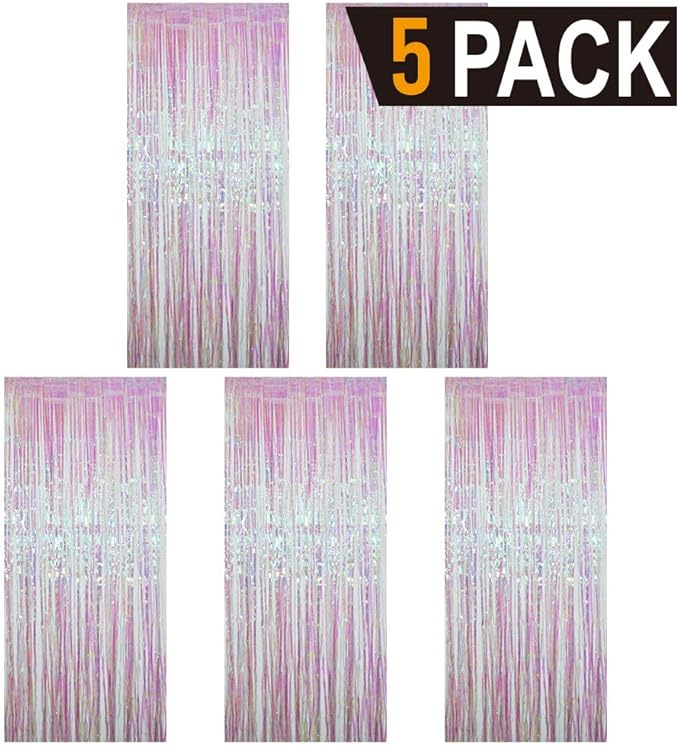 GOER 3.2 ft x 9.8 ft Metallic Tinsel Foil Fringe Curtains Party Photo Backdrop Party Streamers for Birthday,Graduation,New Year Eve Decorations Wedding Decor (5 Packs,Multicolor)