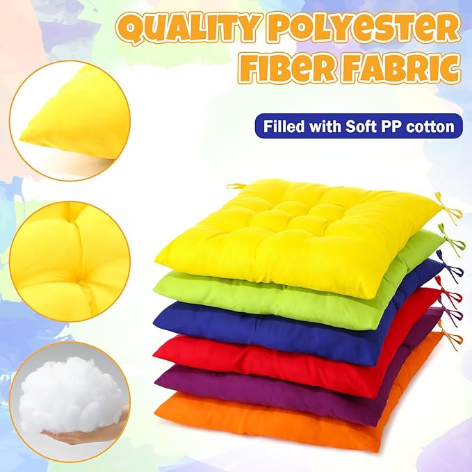 Geetery 12 Pcs Floor Pillows for Classroom Bulk Square Seating Cushions for Floor Chair School Kindergarten Reading Corner, 15.7'' Large Thick Meditation Cushions Yoga Nursery Daycare (Colorful)