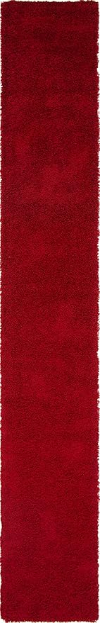 Unique Loom Solid Shag Collection Area Rug (2' 6" x 16' 5" Runner, Cherry Red)