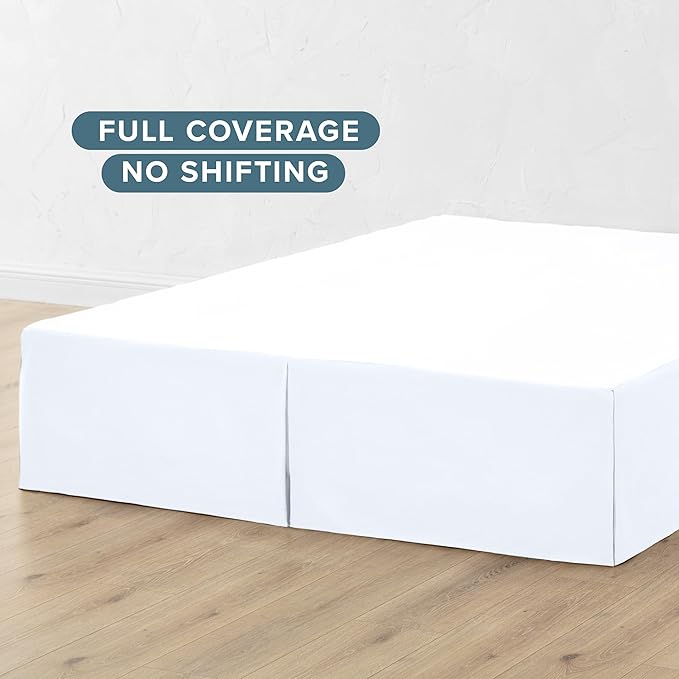 Bare Home Queen Bed Skirt - 15-Inch Tailored Drop Easy Fit - Bed Skirt for Beds - Center & Corner Pleats (Queen, White)