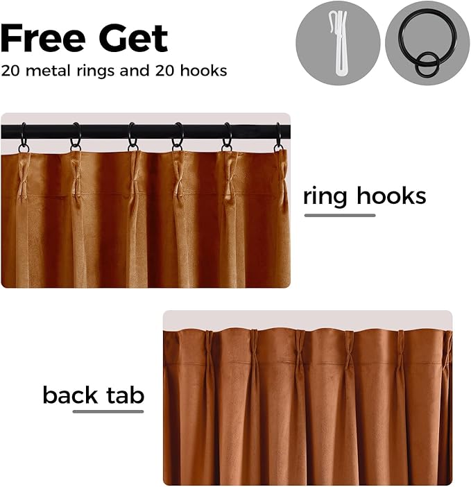 Pinch Pleated 100% Blackout Curtains for Bedroom, Yellow Velvet Curtains for Living Room, Black Out Curtain 96 inch Long Room Darkening, Blackout Pinch Pleat Drapes with Hooks 2 Panels