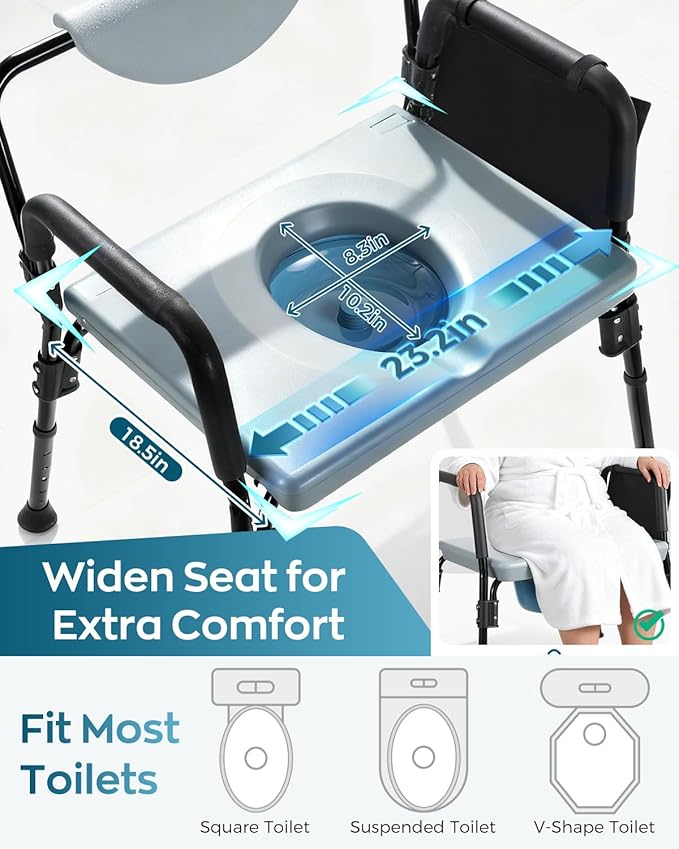 Bariatric Bedside Commode Chair - Heavy Duty 1000 Lbs Capacity - Extra-Wide Seat & Adjustable Height - 3 in 1 Steel Frame Over-The-Toilet Commode for Obese, Elderly & Disabled
