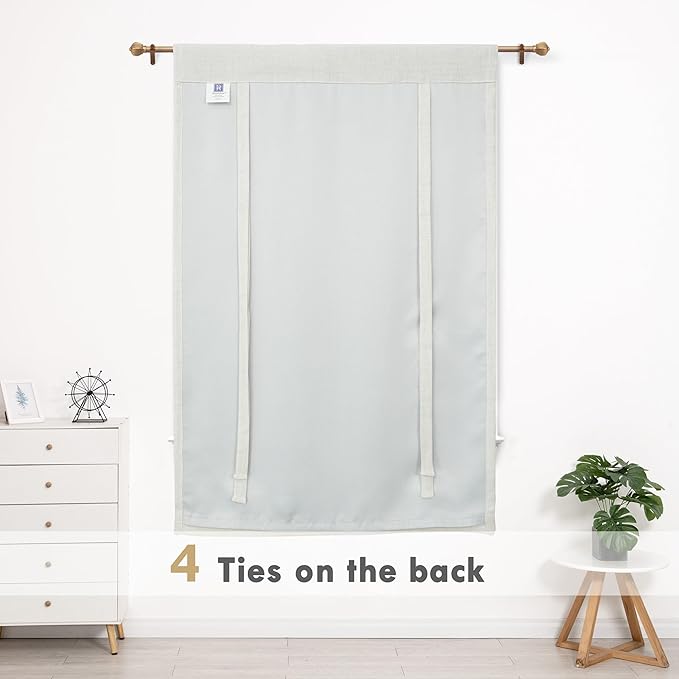 DriftAway Double Layer Linen Blackout Tie Up Curtains Thermal Insulated Fully Lined Balloon Roman Shade Bathroom Window Adjustable Rod Pocket for Small Window 31 Inch by 47 Inch Ivory Cream