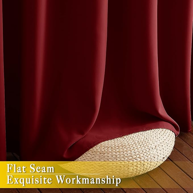 NICETOWN French Door Curtain for Window Extra Long & Wide, Grommet Thermal Curtain Panel for Sliding Glass Door/Patio Door (Burgundy Red, 1 Piece, W80 x L108)
