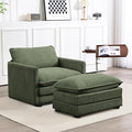 ROWHY Single Armchair with Ottoman, Modern Corduroy Cloud Couch with Convertible Chaise, Upholstered Sofa Set for Living Room, Green