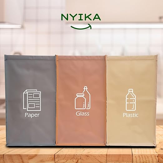 NYIKA - Recycling Organizer - Reusable Recycling Bags - Recycling Sorter - Trash Sorting Bins - 3 Compartment Recycle - Pack of 3 Bags