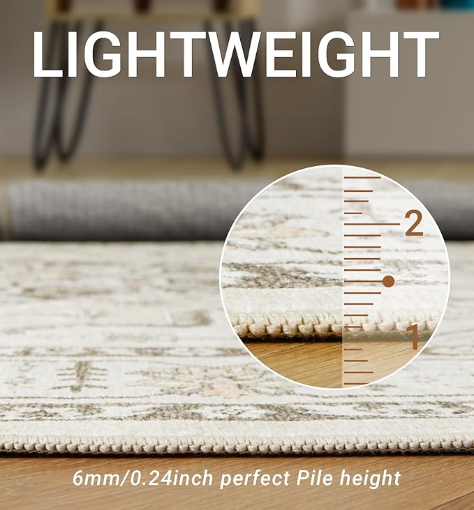 zesthome Area Rug 8x10,Ultra-Thin Washable Rugs for Living Room, Non-Slip Backing Area Rugs,Small Entryway Rug,Vintage Medallion Pattern Rugs (Beige,8'x10')