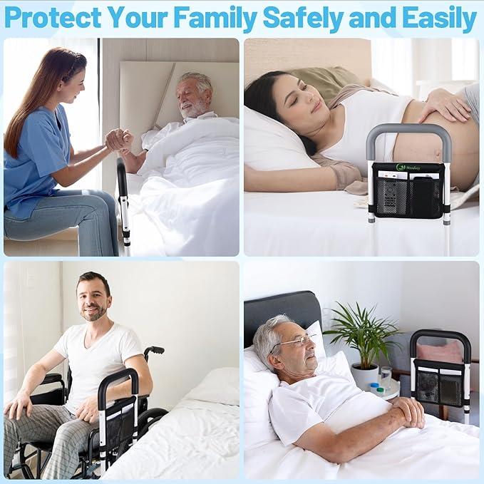 Moodooy Bed Rail for Elderly,Bed railings for Seniors,Sturdy and Stable, Height Adjustable,Bed Railing for Seniors with Fixing Strap and Storage Pocket,Bed Rails for Elderly Adults Safety,bedrails
