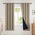 Blackout Curtains for Bedroom, Thermal Insulated Curtains 63 Inch Length Curtain 2 Panels, Soft Farmhouse Linen-Look Textured Full Light Blocking Room Darkening Drapes, W52xL63, Natural