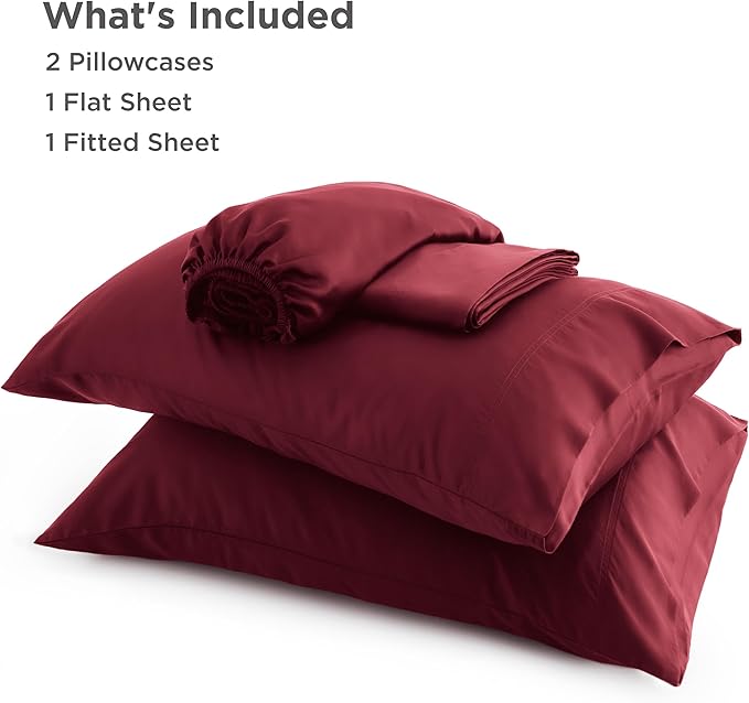 Bedsure Full Size Bed Sheets, Cooling Sheets, Rayon Derived from Bamboo, Breathable & Soft, Deep Pocket Up to 16 Inches, Hotel Luxury Silky Bedding for Hot Sleepers, Burgundy