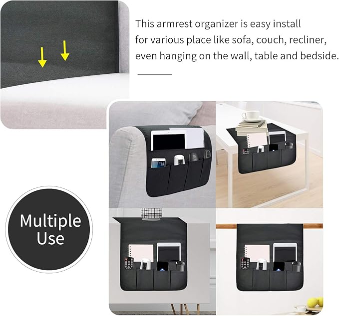 SYSOV Sofa Armrest Organizer, Remote Control Holder for Recliner Couch, Arm Chair Caddy with 6 Pockets for Magazine, Tablet, Phone, iPad