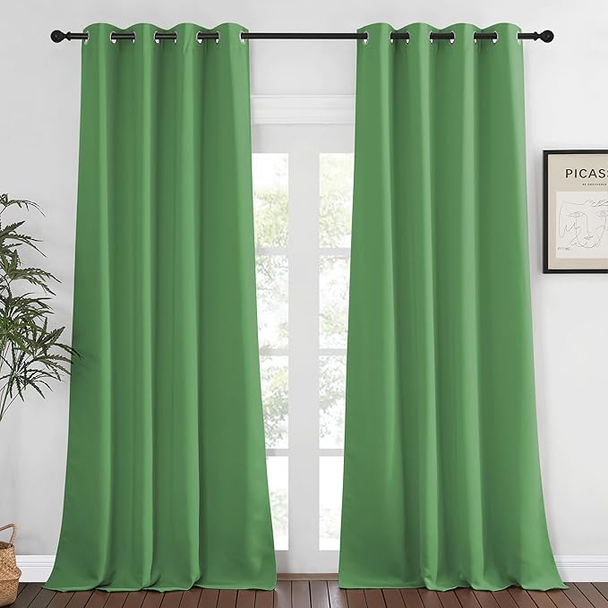 NICETOWN Blackout Window Curtain 90 inch Length - Room Darkening Thermal Insulated Grommet Large Window Treatment Light Blocking for Bedroom/Doorway (Froest Green, 1 Panel, W52 x L90)