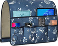 Remote Control Holder for Armchair，Couch Caddy Organizer TV Remote Holder for Bed Storage 5 Pockets，Remote Caddy Bedside Organizer Bedside Table Organizer (Blue, 35''x18'')