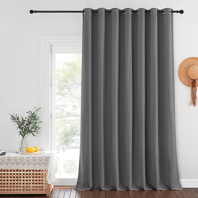 NICETOWN Blackout 102 inch Curtains for Sliding Glass Door, Grommet Thermal Insulated Room Darkening Window Treatment Sound Reducing Drapes for Room Divider, Gray, 1 Panel, W100 x L102