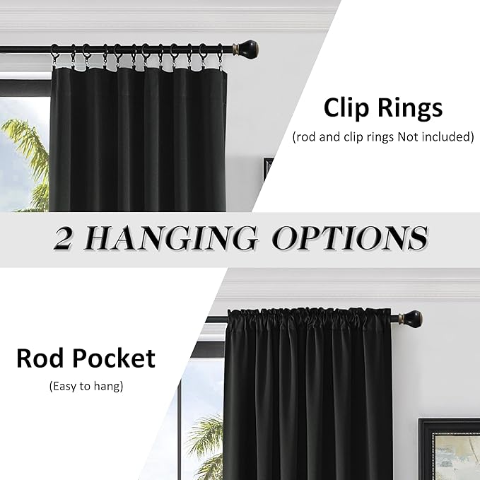 DONREN Patio Blackout Curtain Panels - Summer Home Decoration Thermal Insulated Rod Pocket Blackout Draperies/Drapes for Bedroom (2 Panels, 60 inches x 96 inches, Black)