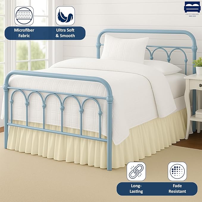 Ruffled Bed Skirt with Split Corners-Dust Ruffle - 14" Drop 100% Microfiber Soft,Sheen & Luxurious Look - Bed Skirts (Ivory -Full)