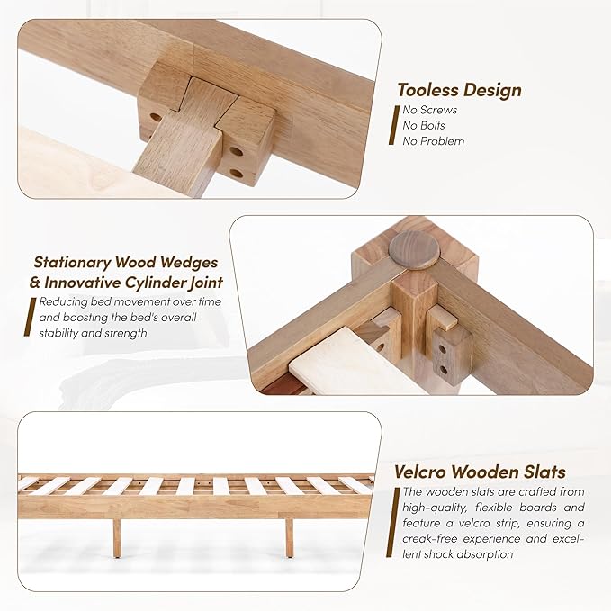 Thor Premium Solid Wood Bed Frame Twin XL, Platform Bed, Japanese Joinery Bed Frame, Wood Slat Support, No Box Spring Needed, Easy Assembly, Minimalist & Modern Style (Light Oak)