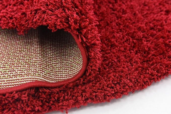 Unique Loom Solid Shag Collection Area Rug (6' 1" Round, Cherry Red)