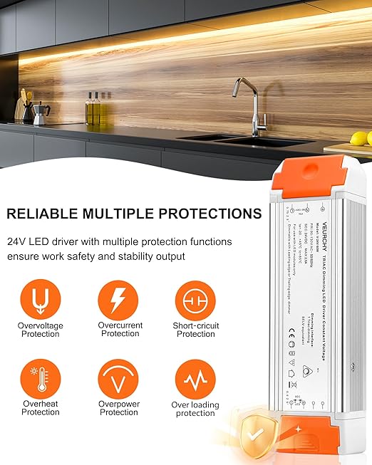 24V Dimmable LED Driver, 60 Watt Dimmable LED Power Supply AC 120V to DC 24V Compatible with Lutron & Leviton Dimmer Switches, 24 Volt Led Transformer 60W for Strip Lights Smooth Dimming
