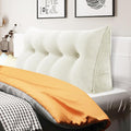 WOWMAX 100% Cotton Corduroy Headboard Pillow – Full Size Back Support Reading Wedge for Bed & Daybed, Plush Handmade Bolster Cushion with Removable Cover, Cozy Bed Rest Pillow, White