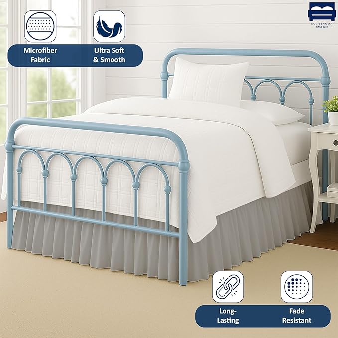 Ruffled Bed Skirt with Split Corners-Dust Ruffle - 15" Drop 100% Microfiber Soft,Sheen & Luxurious Look - Bed Skirts (Light Grey -King)