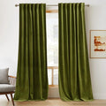 RYB Home Green Curtains 84 inches Long， Plush Velvet Curtains, Thermal Insulated Darkening Window Drapes for Living Room， Privacy Drapes for Guest Room, W52 x L84, 2 Panels